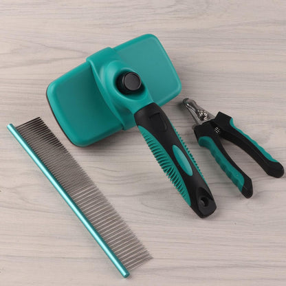 3PCS Pet Self-Cleaning Grooming Brush Kit,Cat Grooming Kit,Dog Brush Comb,For Cats and Dogs With All Hair Types + Free Pet Nail Clippers and Free Kit