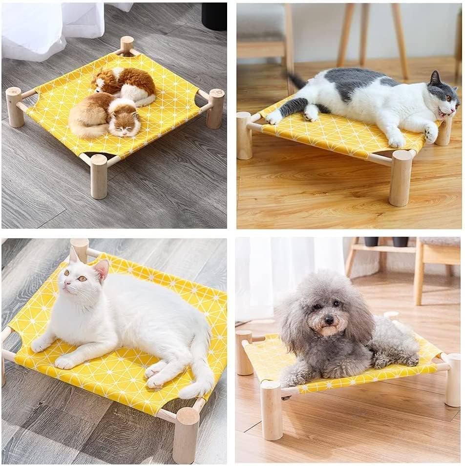 Cat Hammock Bed,Wooden Cat Hammock Elevated Bed,Solid Wooden Removable Washable,Suitable for Cats and Small Dogs