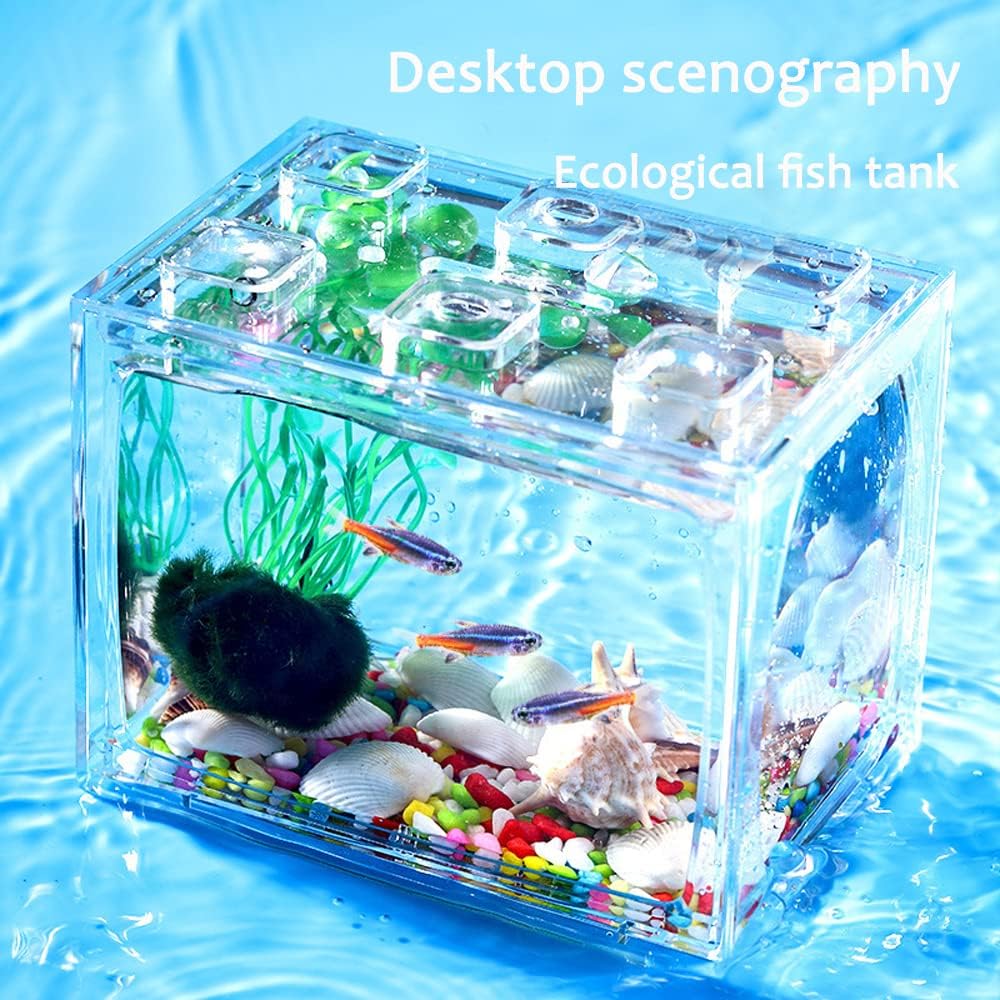 Mini Betta Fish Tank,Small Transparent Fish Bowl Aquarium Stackable Tank,Ant Feeding Case Mini Reptile Row Box