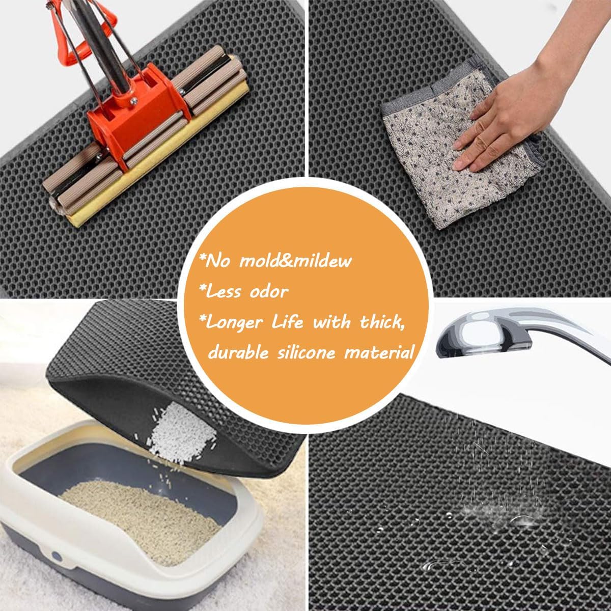 Cat Litter Mat,Cat Litter Trapping Mat,Honeycomb Double-Layer Design Waterproof Urine Proof Material,No Slip & Large,Scatter Control, Less Waste，Easier to Clean,Washable