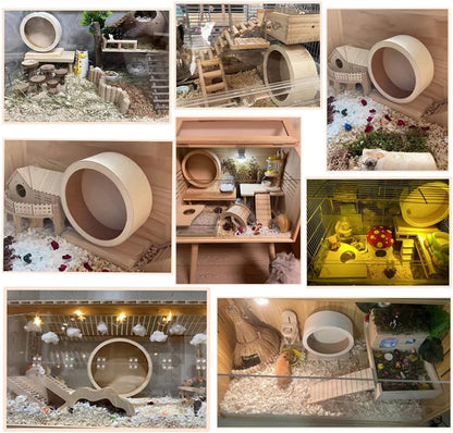 عجلة تمارين الهامستر، عجلة تمارين خشبية صامتة للحيوانات الأليفة الصغيرة، عجلة الجربوع، عجلة دوارة للجري، لعبة لعب للفئران والجربوع والشنشيلة والقنافذ وخنازير غينيا 