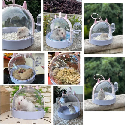 حامل الهامستر، قفص سفر مريح للهامستر مع زجاجة مياه سعة 60 مل، قفص حمل للسفر في الهواء الطلق مناسب للهامستر القزم وخنزير غينيا وموطن الحيوانات الصغيرة 