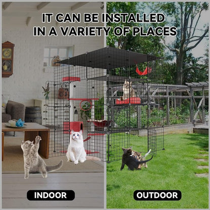 Cat Cage Indoor, Detachable Metal DIY Pet Playpen,Portable Collapsible Pet Cat Cage Enclosure for Small and Medium Pets (146 * 111 * 111cm, black)