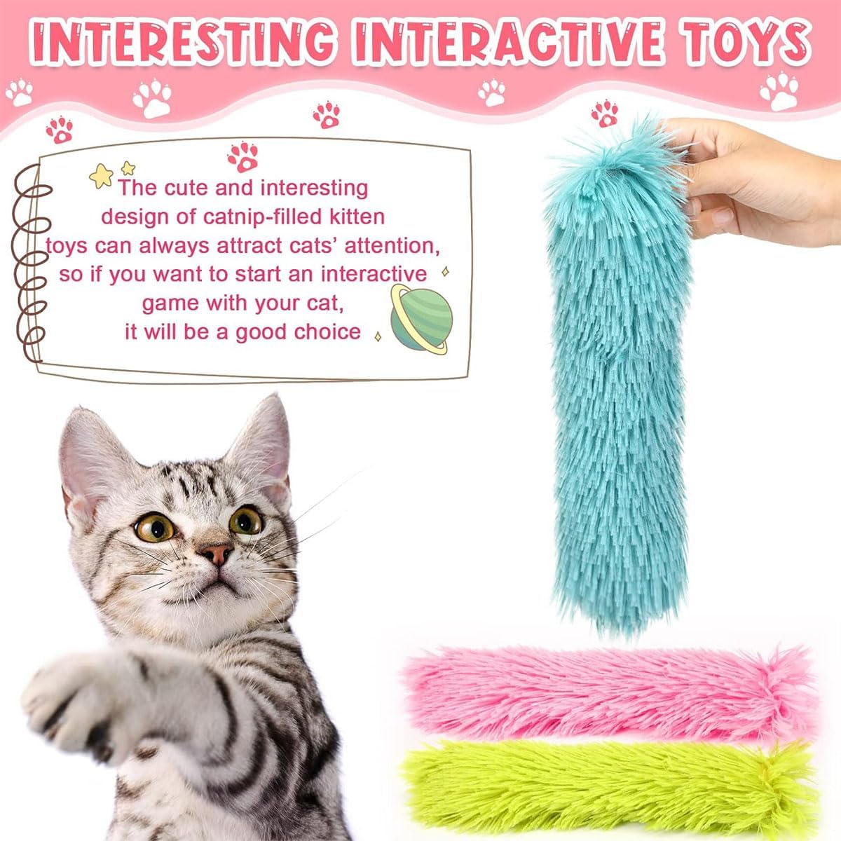 3 Pcs Cat Pillows Toys containing Catnip,Soft and Durable Pillows Toy,Interactive Cat Kicker Toys for Indoor Cats,Kitty Kick Stix,Cat Teething Chew Toys for Kittens