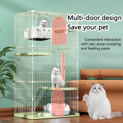 4-Tier Large Cat Cage with 3 Doors, 1 Ladder & 3 Platforms (84 * 60 * 161cm) Green