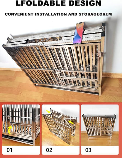 57.8" Big Dog Stainless Steel Dog Cage, Size 147x95x116cm for Large Dogs, Big Dogs Cage