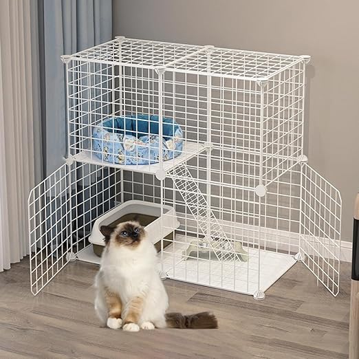 Cat Cage Indoor, Detachable Metal DIY Pet Playpen,Portable Collapsible Pet Cat Cage Enclosure for Small and Medium Pets