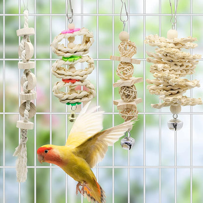 (7 Packs) of Bird Parrot Swing Chewing Toys,Natural Wood bird cage accessories,Suitable for Small Parakeets, Cockatiels, Conures, Finches,Budgie,Macaws, Parrots, Love Birds