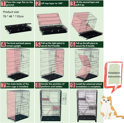 4-Tier Cat Cage Playpen 76*46*110cm Black