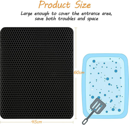 Cat Litter Mat,Cat Litter Trapping Mat,Honeycomb Double-Layer Design Waterproof Urine Proof Material,No Slip & Large,Scatter Control, Less Waste，Easier to Clean,Washable