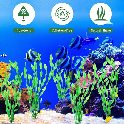 نباتات بلاستيكية اصطناعية لتزيين أحواض السمك، شجرة زهر الكرز الوردية مع العشب، مجموعة أشجار ديكور لأحواض السمك، إكسسوارات ديكور لأحواض الأسماك