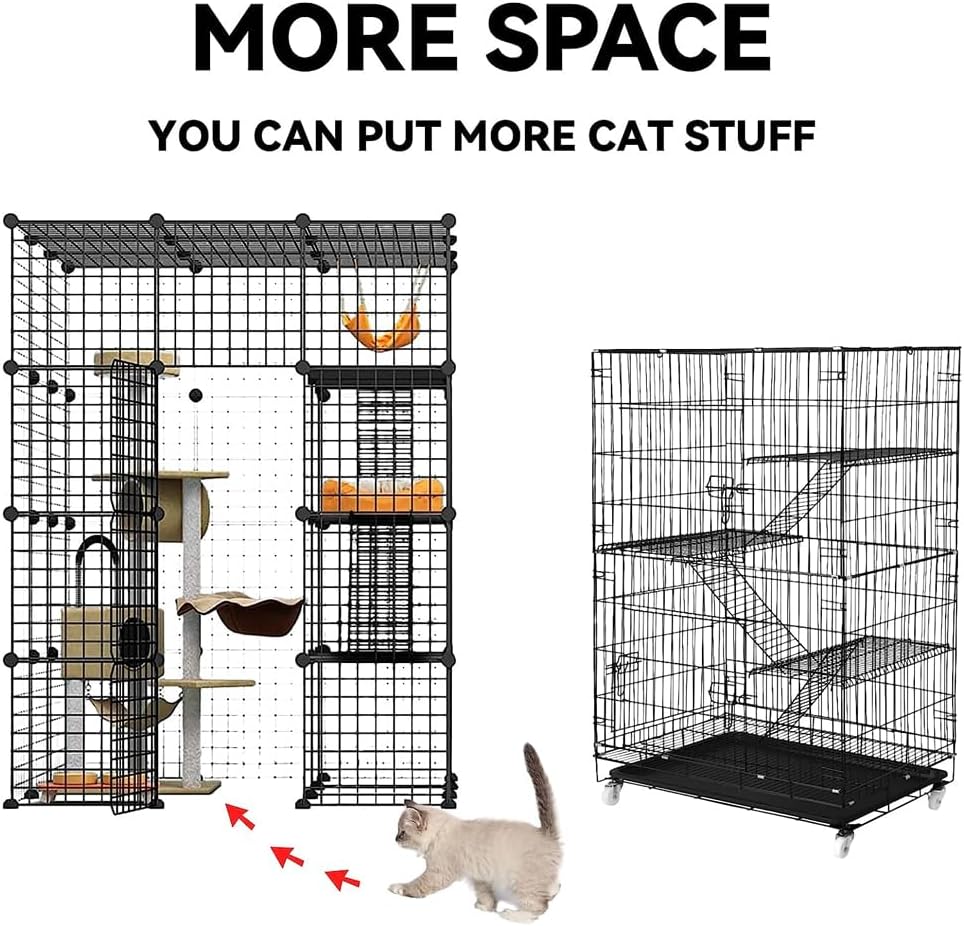 Cat Cage Indoor, Detachable Metal DIY Pet Playpen,Portable Collapsible Pet Cat Cage Enclosure for Small and Medium Pets (146 * 111 * 111cm, black)