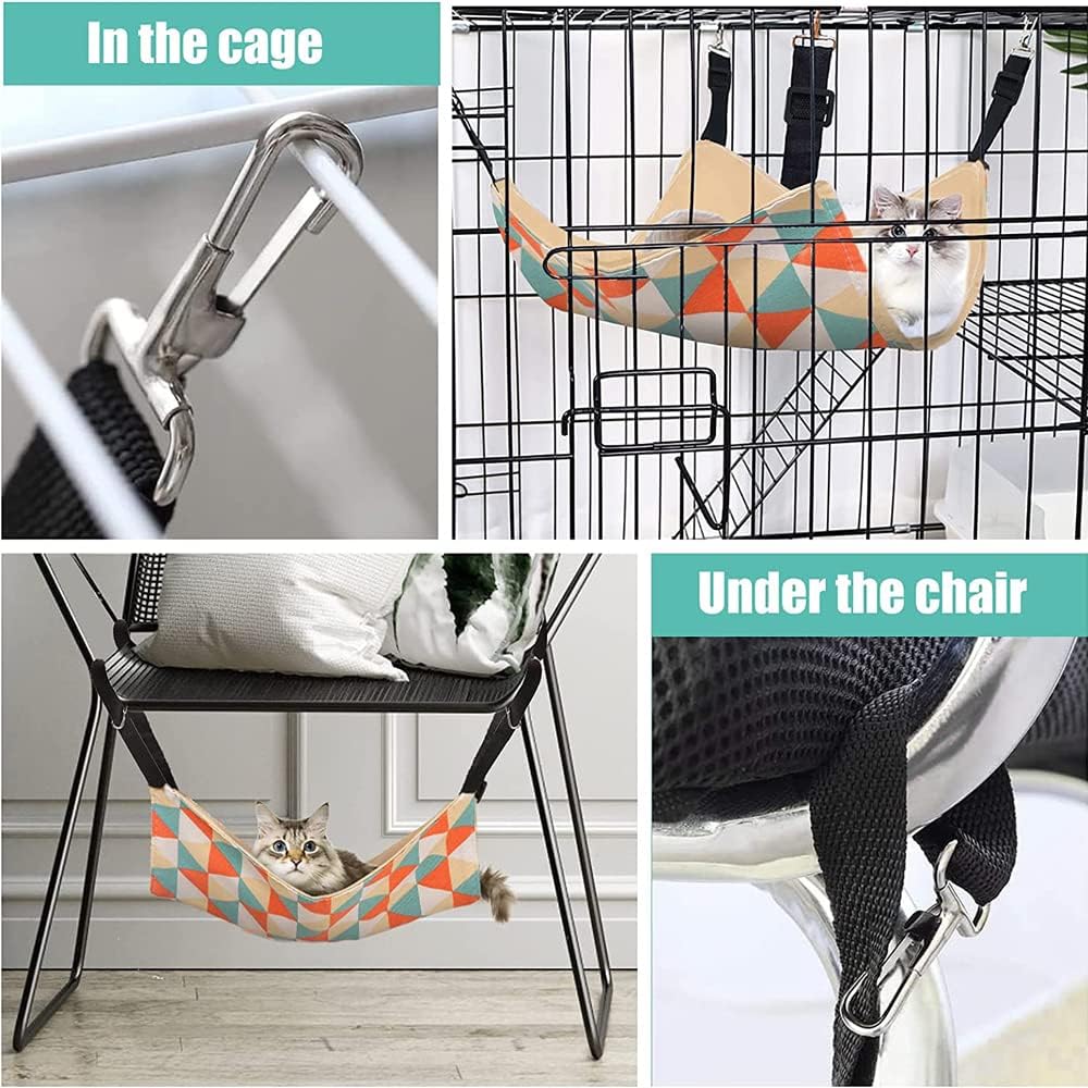 Cat Cage Hammock, Double Sided Hanging Adjustable Cat Hammock, Breathable Canvas Pet Indoor Cage Hammock for Kittens Puppy Small Pets