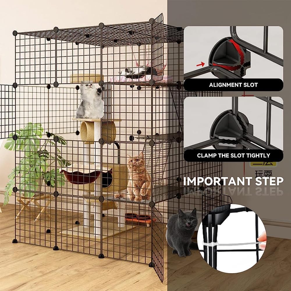 Cat Cage Indoor, Detachable Metal DIY Pet Playpen,Portable Collapsible Pet Cat Cage Enclosure for Small and Medium Pets (146 * 111 * 111cm, black)