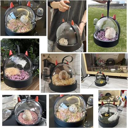 حامل الهامستر، قفص سفر مريح للهامستر مع زجاجة مياه سعة 60 مل، قفص حمل للسفر في الهواء الطلق مناسب للهامستر القزم وخنزير غينيا وموطن الحيوانات الصغيرة 