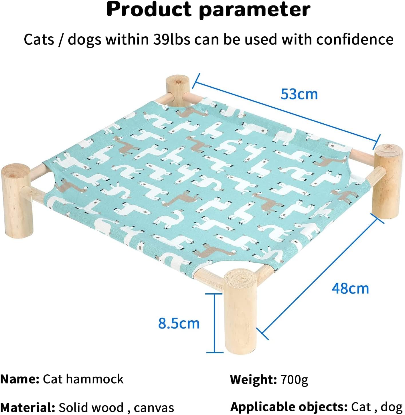 Cat Hammock Bed,Wooden Cat Hammock Elevated Bed,Solid Wooden Removable Washable,Suitable for Cats and Small Dogs