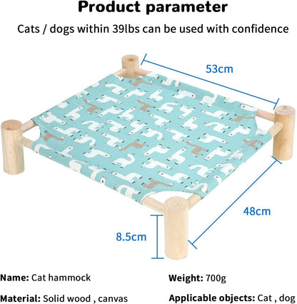 Cat Hammock Bed,Wooden Cat Hammock Elevated Bed,Solid Wooden Removable Washable,Suitable for Cats and Small Dogs