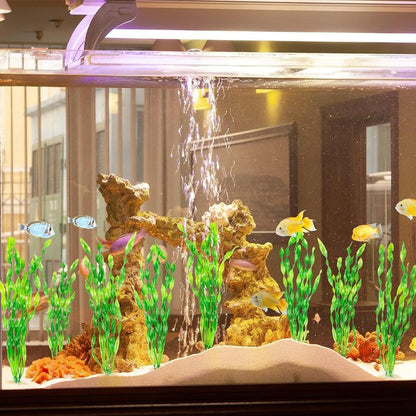 نباتات بلاستيكية اصطناعية لتزيين أحواض السمك، شجرة زهر الكرز الوردية مع العشب، مجموعة أشجار ديكور لأحواض السمك، إكسسوارات ديكور لأحواض الأسماك
