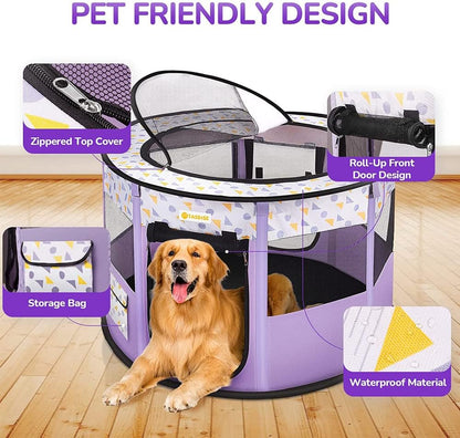 Large Portable Pet Playpen, Foldable Dog Playpen Pet Tent, Cat Delivery Room,Indoor and Outdoor Travel Playpen for Dogs, Cats and Rabbits with Free Carrying Case