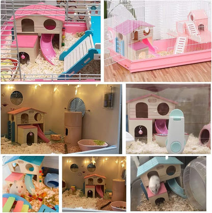 Hamster Hideout with Funny Climbing Ladder,Pet Small Animal House,Deluxe Two Layers Wooden Hut Play Toys,Hamster Accessories for Cage,Hamster Hut