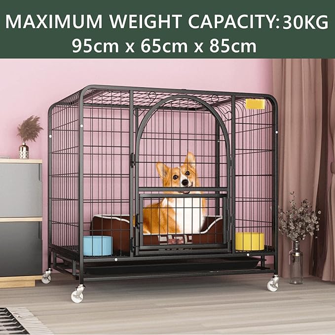 37inch Dog Cage with Removable Tray & Lockable Wheels (Size 95x65x85cm)