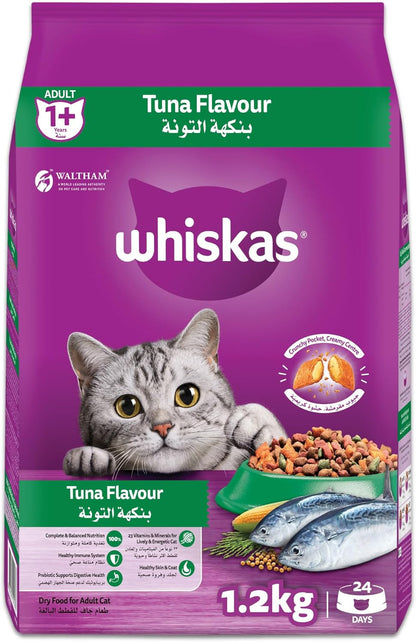 Whiskas Tuna Dry Cat Food, Bag of 1.2Kg, for Adult Cats 1+ Years, Complete Nutrition and Great Taste Cat Dry Food