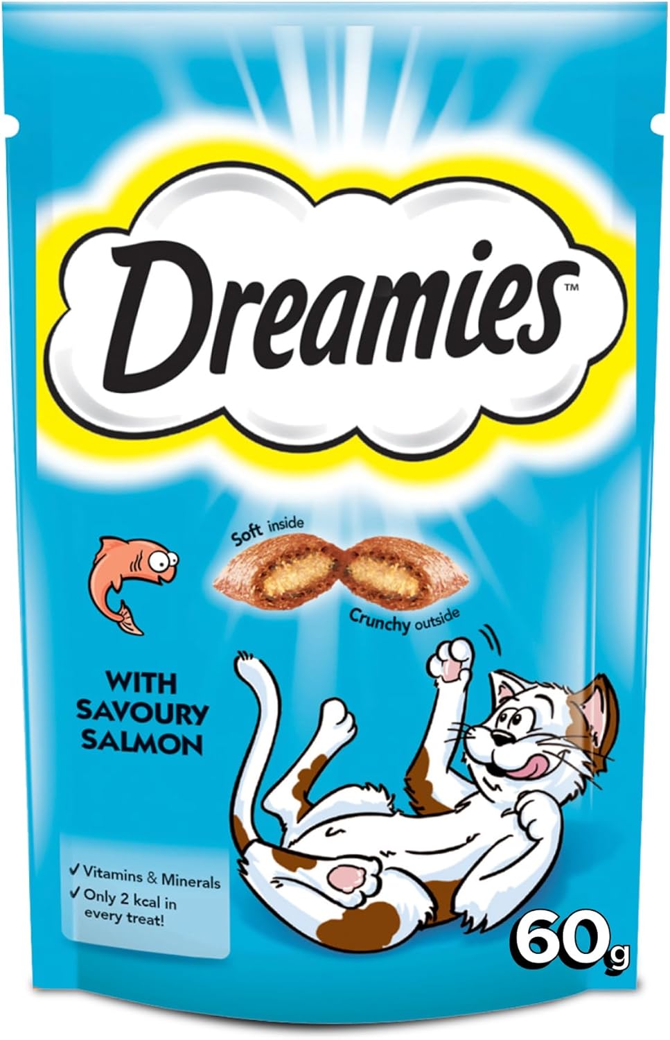 Dreamies Cat Treats with Savoury Salmon, 60g Cat Treats, Crunchy on the Outside, Soft on the Inside Salmon Cat Treat
