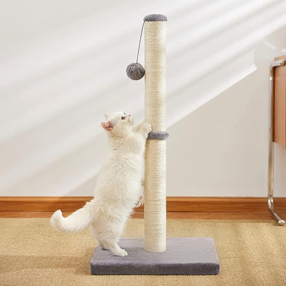 Cat Scratching Post for Indoor Cats,Cat tree with Sisal Rope Durable,Cat Scratcher with Hanging Ball and Mouse Toy (32 inches/80cm Tall, Grey)