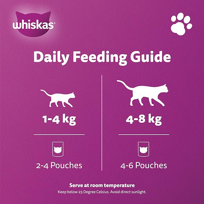 Whiskas Chicken in Gravy Wet Cat Food Pouch, 80g, Wet Food for 1+ Years Adult Cats, Complete and Balanced Nutrition