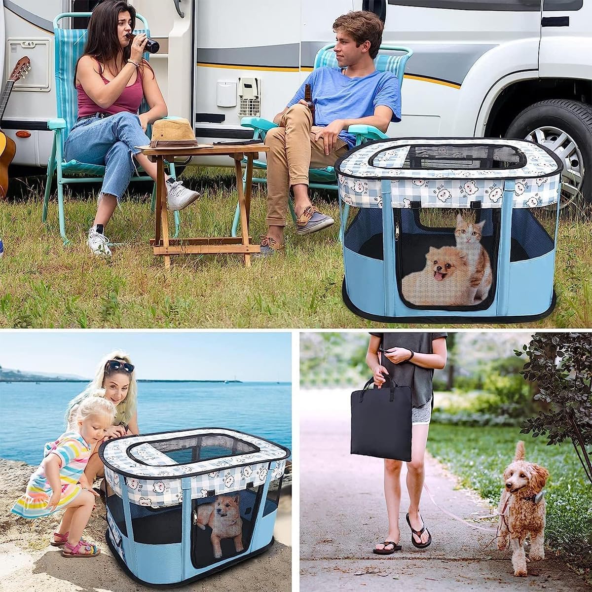 Large Portable Pet Playpen, Foldable Dog Playpen Pet Tent, Cat Delivery Room,Indoor and Outdoor Travel Playpen for Dogs, Cats and Rabbits with Free Carrying Case