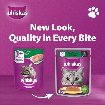 Whiskas Tuna in Jelly Wet Cat Food Pack of 1x80g, Wet Food for 1+ Years Adult Cats, Complete and Balanced Nutrition