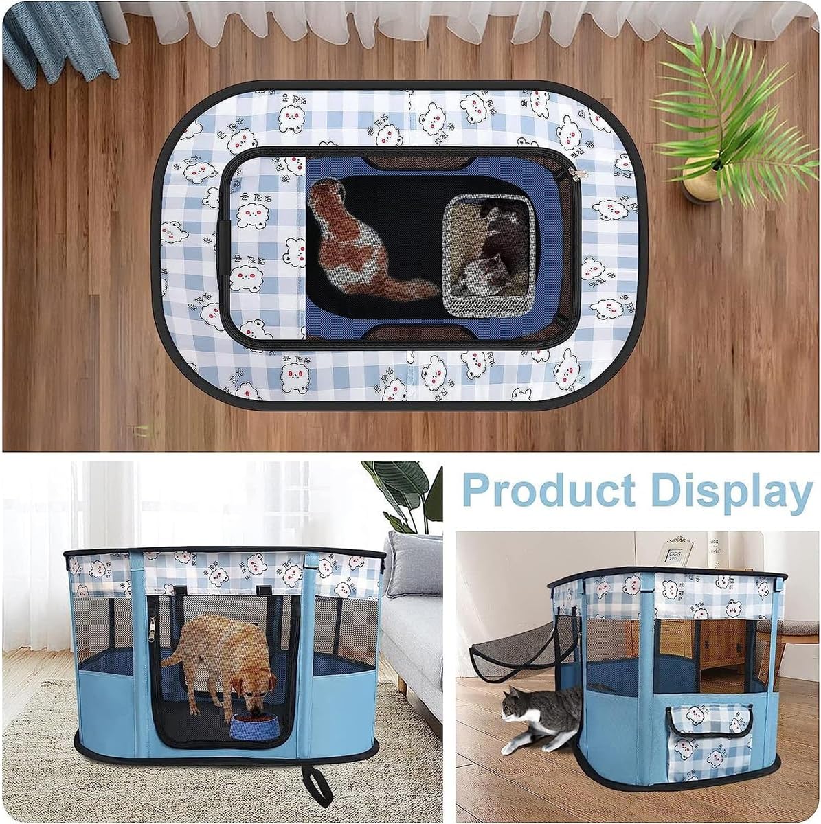 Large Portable Pet Playpen, Foldable Dog Playpen Pet Tent, Cat Delivery Room,Indoor and Outdoor Travel Playpen for Dogs, Cats and Rabbits with Free Carrying Case