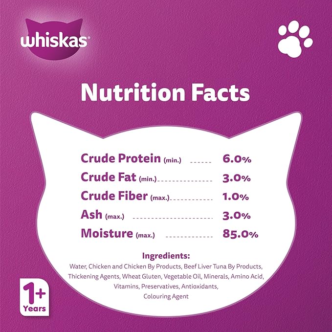 Whiskas Chicken in Gravy Wet Cat Food Pouch, 80g, Wet Food for 1+ Years Adult Cats, Complete and Balanced Nutrition