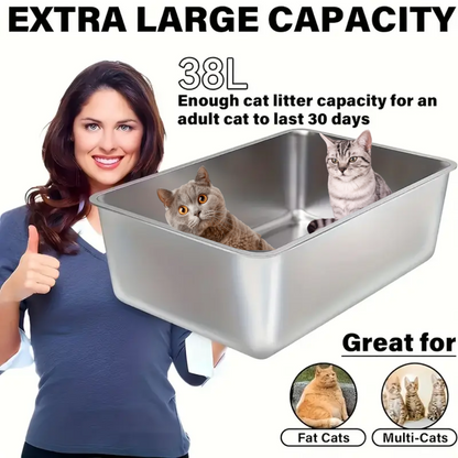 XXXL Cat Litter Box Stainless Steel 60X40X20cm