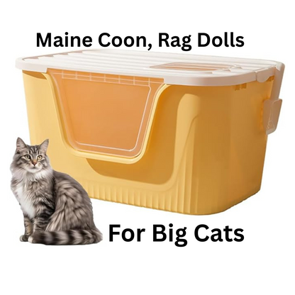 BIG CAT Litter Box，78.5 * 54.5 * 40.9cm Open Splash Proof High Side Litter Box, Better for Multi-Cat Households, Pet Safe Coating, Easier to Clean and More Sanitary (Yellow)