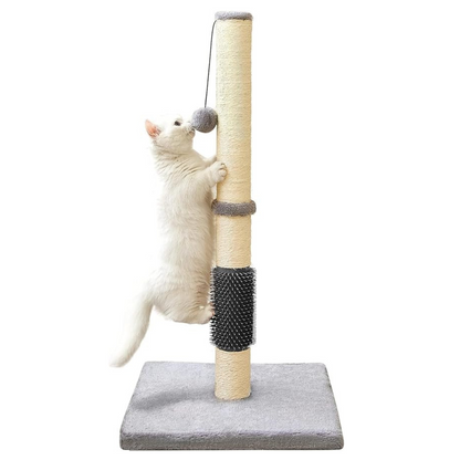 Cat Scratching Post  with Massage brush for Indoor Cats, Cat tree with Sisal Rope Durable,Cat Scratcher with Hanging Ball and Mouse Toy (32 inches/80cm Tall, Grey with Massage Brush)