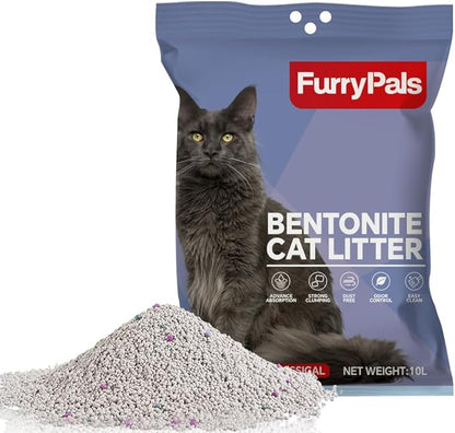 FurryPals Cat Litter,Bentonite Cat Litter Baby Fragrance,99% Dust-Free, Low Tracking, Quick Clumping,Superior Odor Control,Non-Stick Formula,Easy to Clean(10L,8kg)