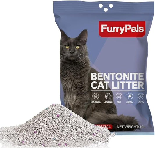 FurryPals Cat Litter,Bentonite Cat Litter Baby Fragrance,99% Dust-Free, Low Tracking, Quick Clumping,Superior Odor Control,Non-Stick Formula,Easy to Clean(10L,8kg)