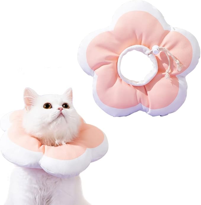Adjustable Cat Cone Recovery Collar, Dog Cone Alternative After Elizabeth Collar Surgery to Stop Licking Soft Dog Cone, Soft Side Collar for Cats and Dogs (pink flower-waterproof)