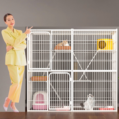 55inches Cat Cage, Bottomless Size 142x54x130cm, Three-Story Cage, Bottom Open Cat Pen