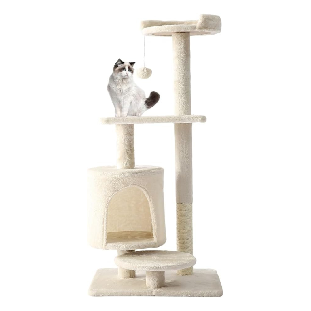 Cat Tree, Cat Tower with sisal covered catch posts and plush catch balls, suitable for small and medium-sized cats, Beige, 50 * 40 * 110（No hammock）
