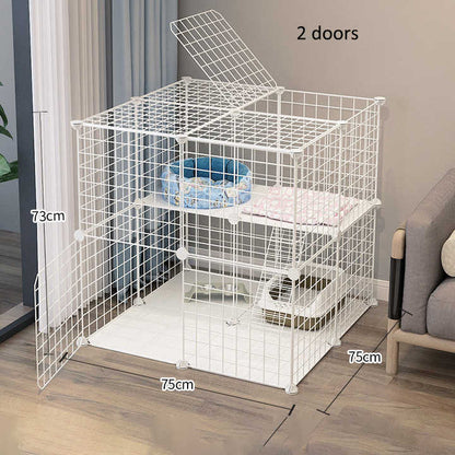 Cat Cage, Detachable Metal DIY Pet Playpen,Portable Collapsible Pet Cat Cage (75 * 75 * 73cm, white)