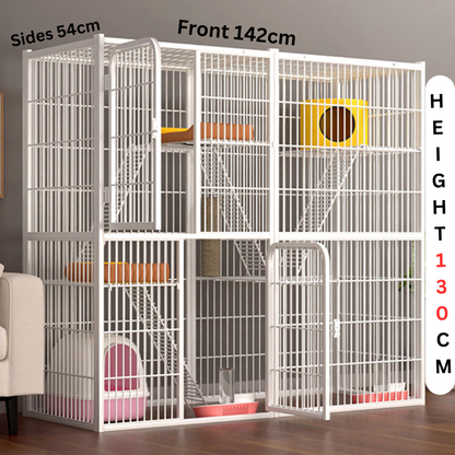 55inches Cat Cage, Bottomless Size 142x54x130cm, Three-Story Cage, Bottom Open Cat Pen