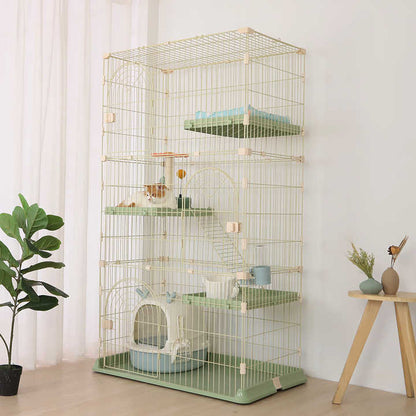 4-Tier Large Cat Cage with 3 Doors, 1 Ladder & 3 Platforms (84 * 60 * 161cm) Green