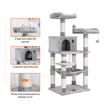 Cat Tree 4 Layers Gray 56L x 45W x 143H Centimeters