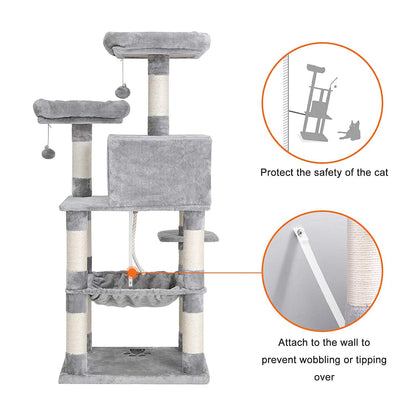 Cat Tree 4 Layers Gray 56L x 45W x 143H Centimeters