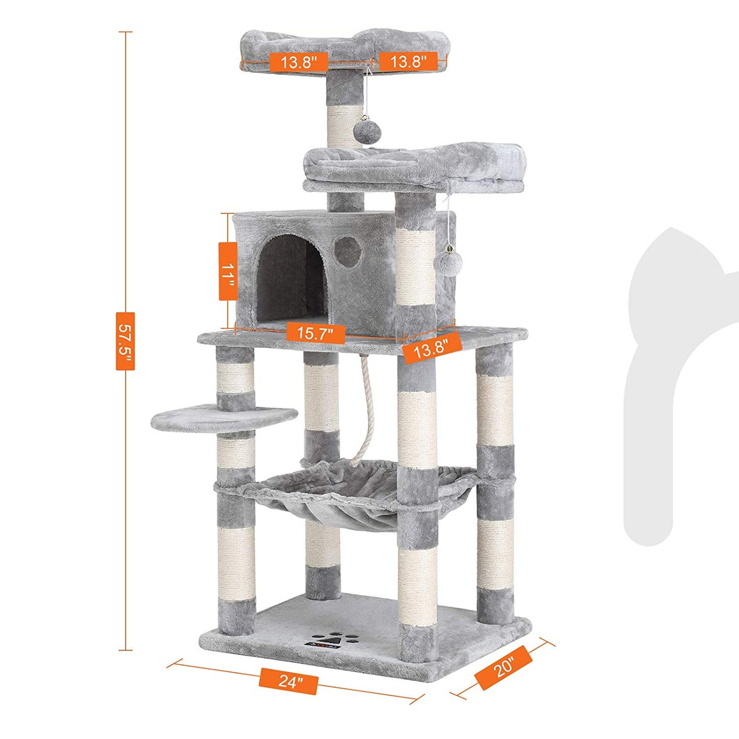 Cat Tree 4 Layers Gray 56L x 45W x 143H Centimeters