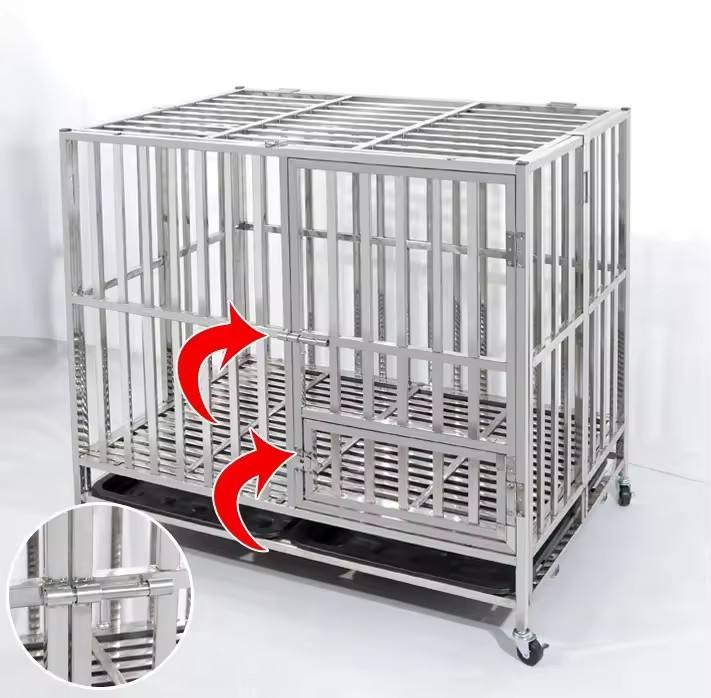 57.8" Big Dog Stainless Steel Dog Cage, Size 147x95x116cm for Large Dogs, Big Dogs Cage