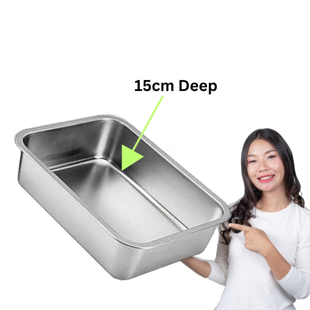 XXL Cat Litter Box Stainless Steel 60X40X15cm