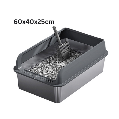 Large Cat Litter Box Stainless Steel with Scoop and Anti-Splash Cover 60x40x25cm